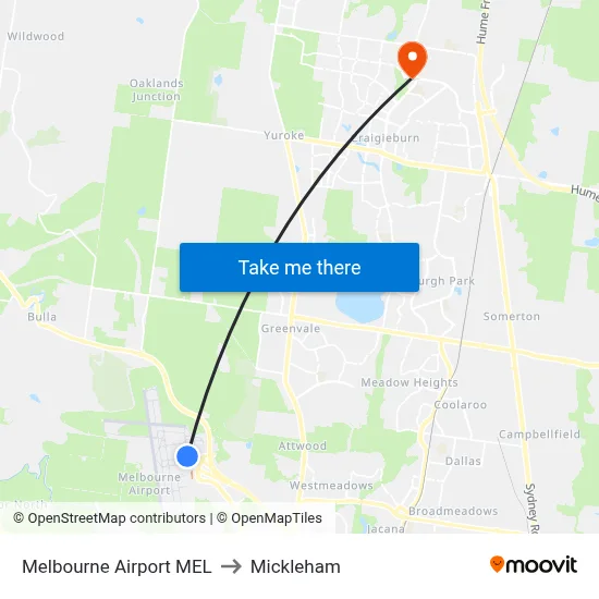 Melbourne Airport MEL to Mickleham map