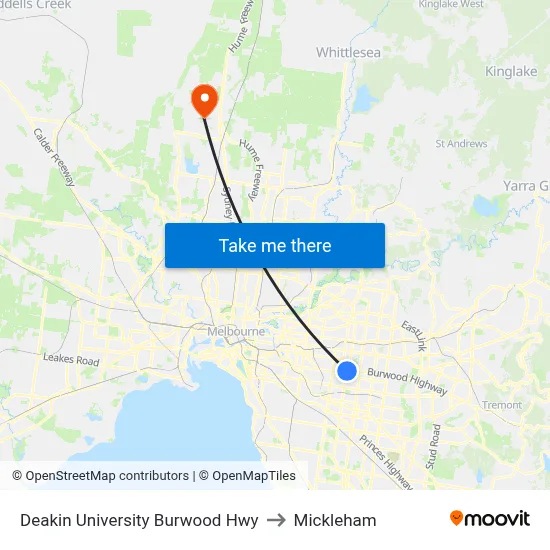 Deakin University Burwood Hwy to Mickleham map