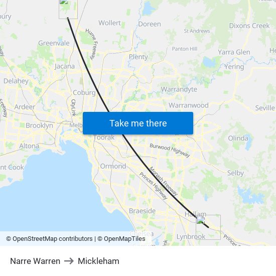 Narre Warren to Mickleham map