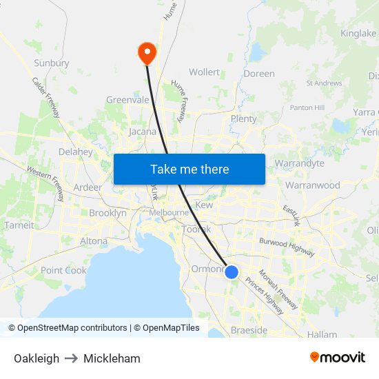 Oakleigh to Mickleham map