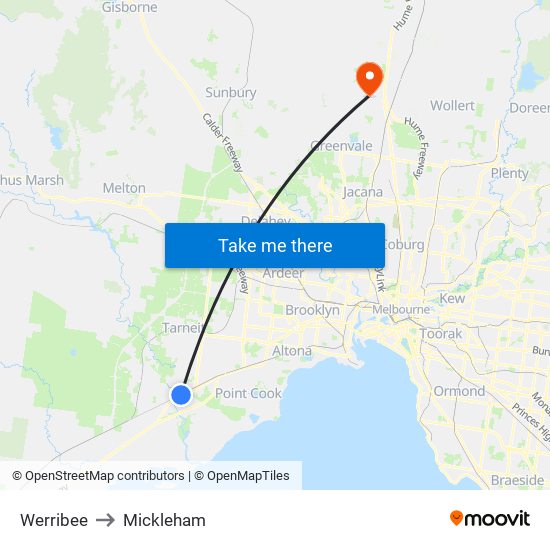 Werribee to Mickleham map