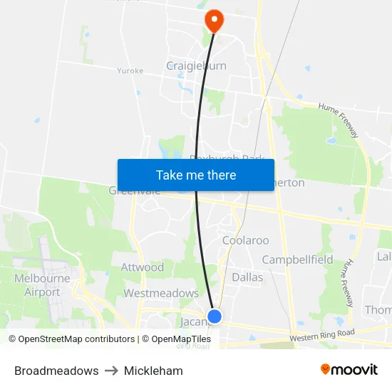 Broadmeadows to Mickleham map
