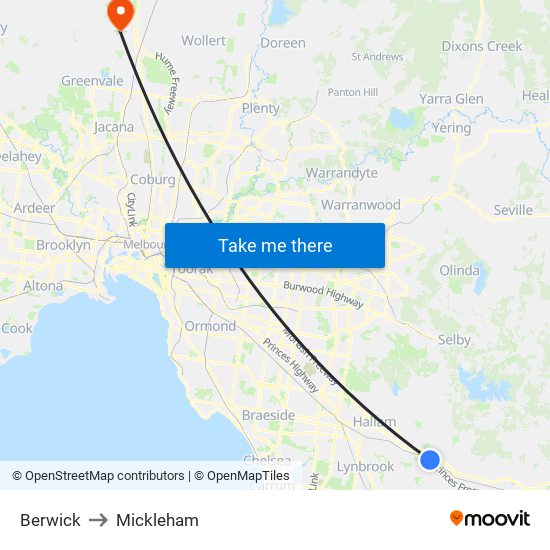 Berwick to Mickleham map