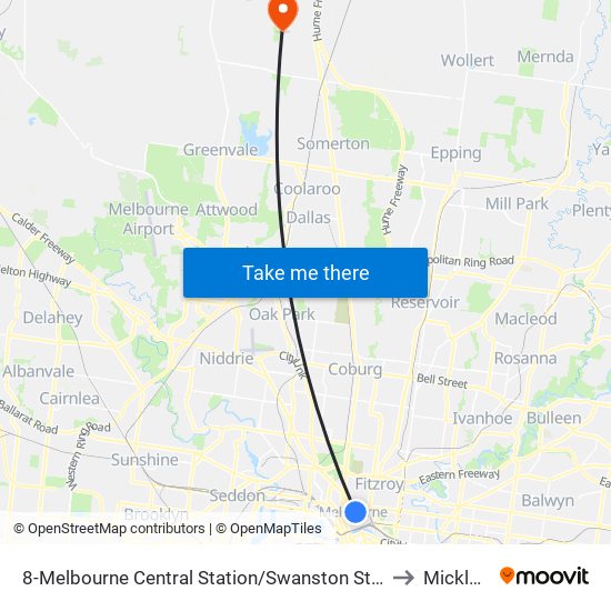 8-Melbourne Central Station/Swanston St (Melbourne City) to Mickleham map