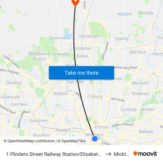 1-Flinders Street Railway Station/Elizabeth St (Melbourne City) to Mickleham map