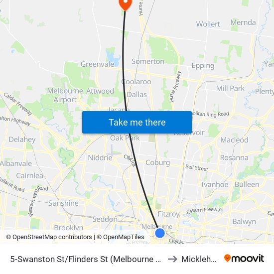 5-Swanston St/Flinders St (Melbourne City) to Mickleham map