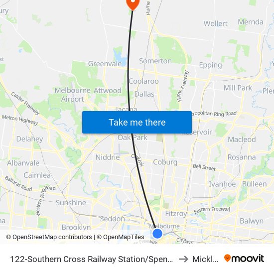 122-Southern Cross Railway Station/Spencer St (Melbourne City) to Mickleham map