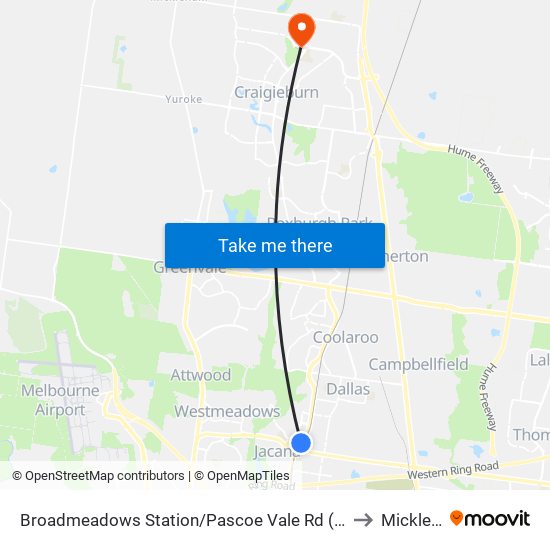 Broadmeadows Station/Pascoe Vale Rd (Broadmeadows) to Mickleham map