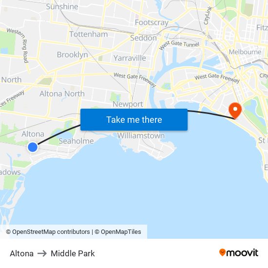 Altona to Middle Park map