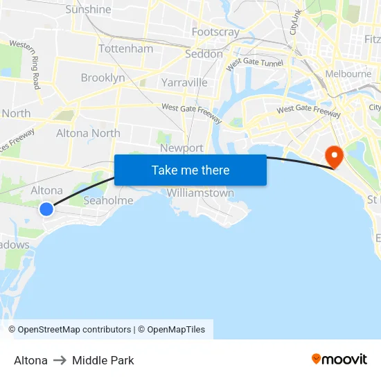 Altona to Middle Park map