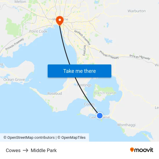 Cowes to Middle Park map