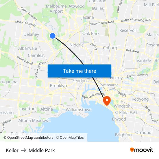 Keilor to Middle Park map