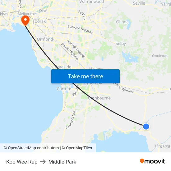 Koo Wee Rup to Middle Park map