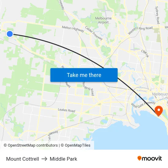 Mount Cottrell to Middle Park map