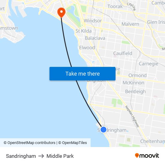 Sandringham to Middle Park map