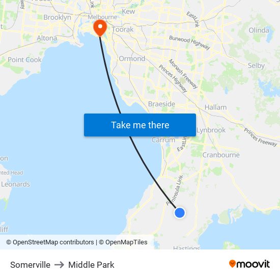 Somerville to Middle Park map