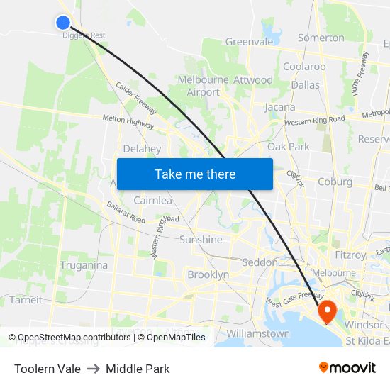 Toolern Vale to Middle Park map