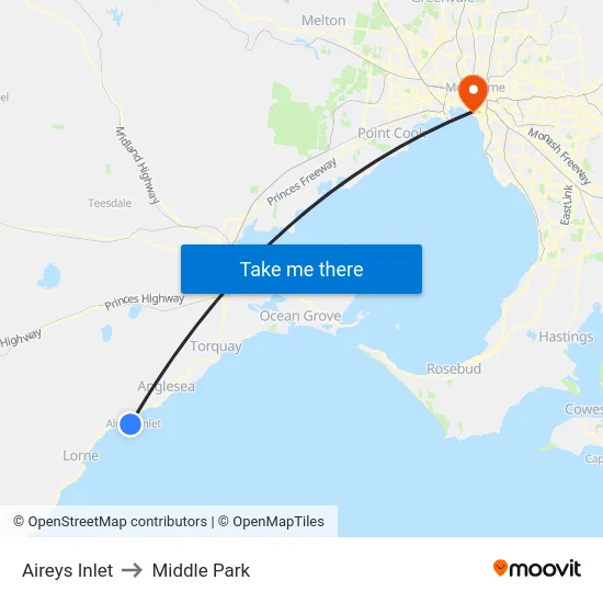 Aireys Inlet to Middle Park map