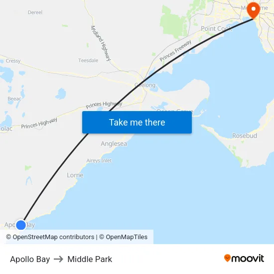 Apollo Bay to Middle Park map