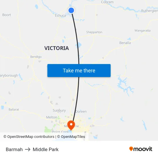 Barmah to Middle Park map