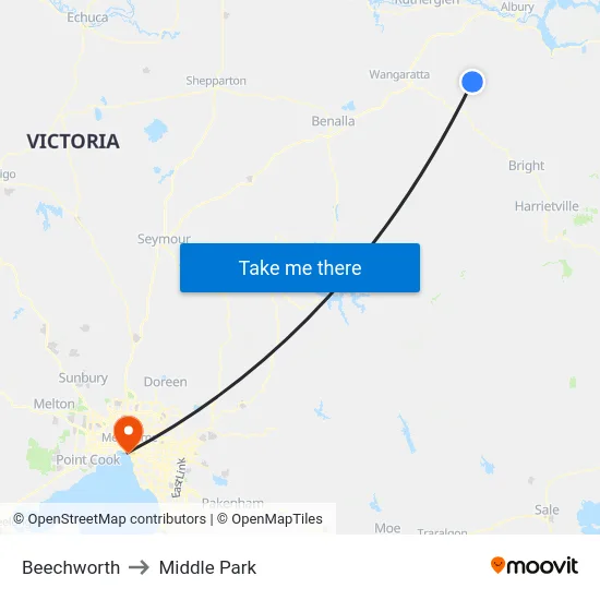Beechworth to Middle Park map