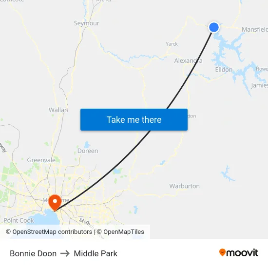 Bonnie Doon to Middle Park map