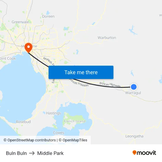 Buln Buln to Middle Park map
