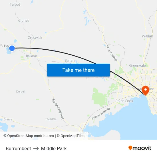 Burrumbeet to Middle Park map