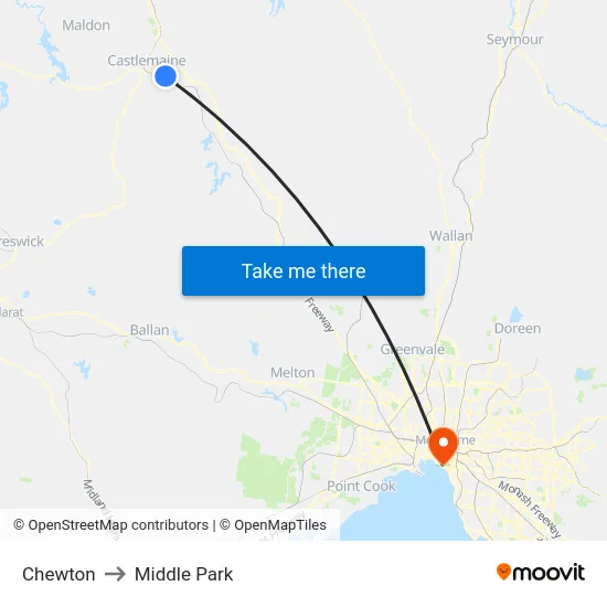 Chewton to Middle Park map