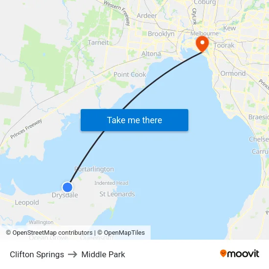 Clifton Springs to Middle Park map