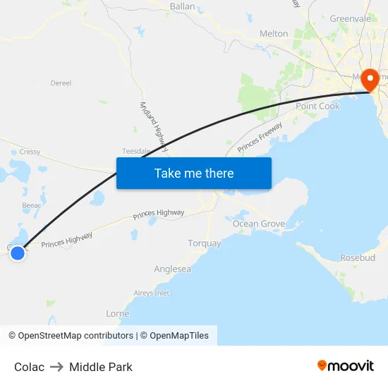 Colac to Middle Park map