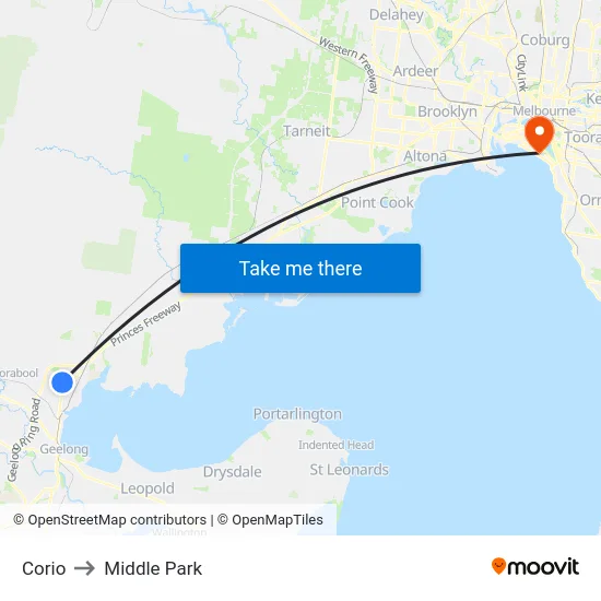 Corio to Middle Park map