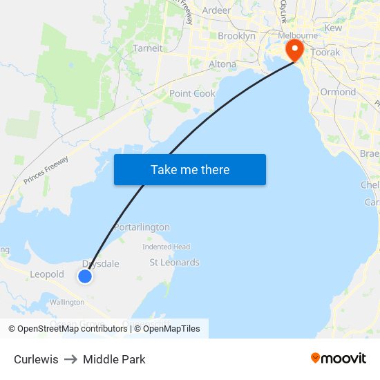 Curlewis to Middle Park map