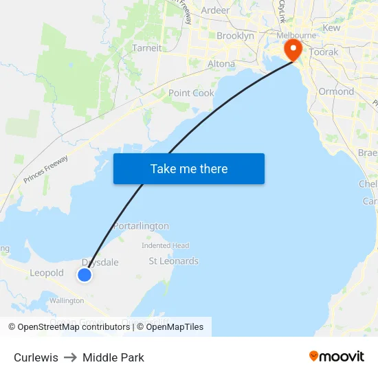 Curlewis to Middle Park map