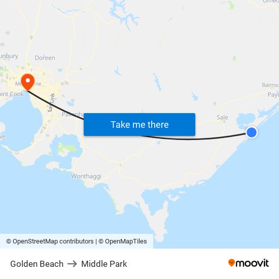 Golden Beach to Middle Park map