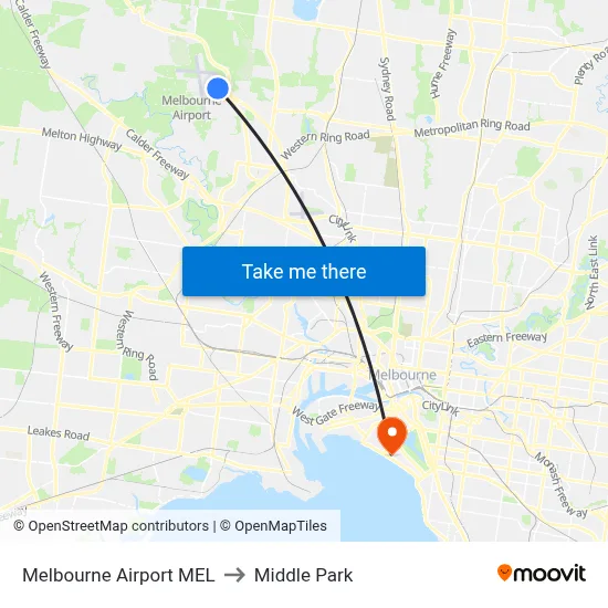 Melbourne Airport MEL to Middle Park map