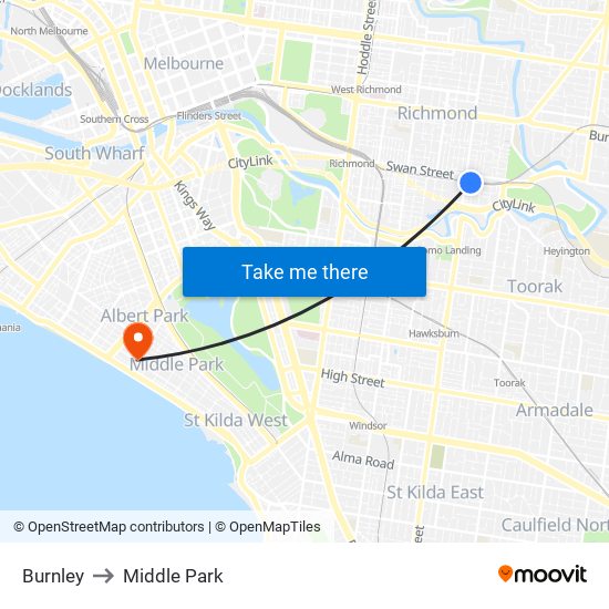 Burnley to Middle Park map