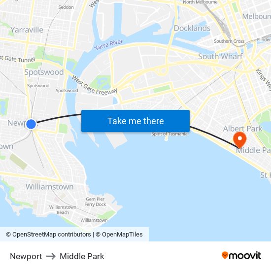 Newport to Middle Park map