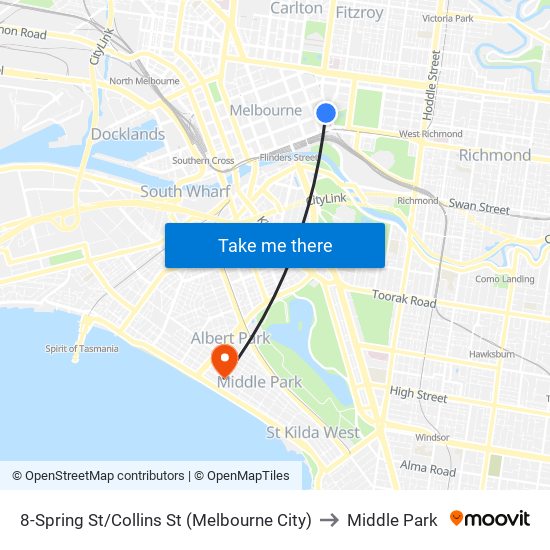 8-Spring St/Collins St (Melbourne City) to Middle Park map