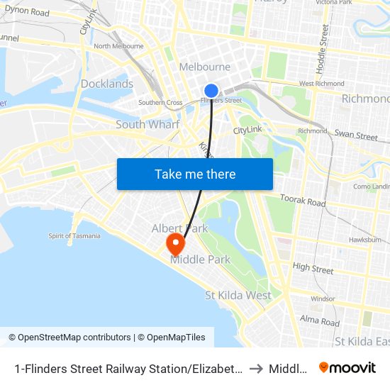 1-Flinders Street Railway Station/Elizabeth St (Melbourne City) to Middle Park map