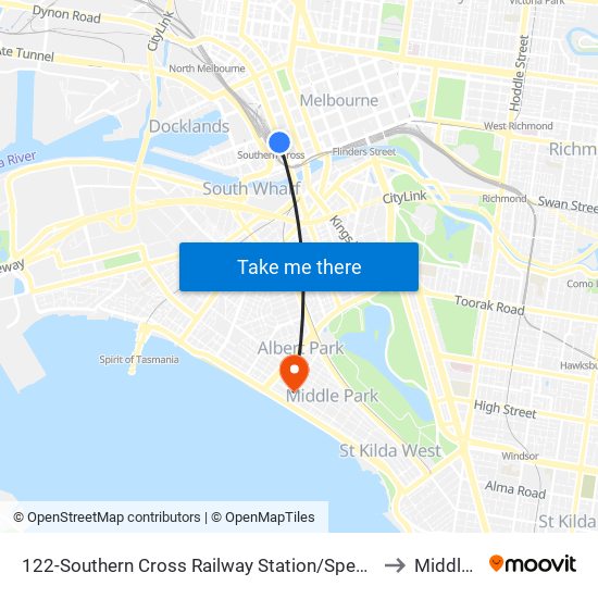 122-Southern Cross Railway Station/Spencer St (Melbourne City) to Middle Park map