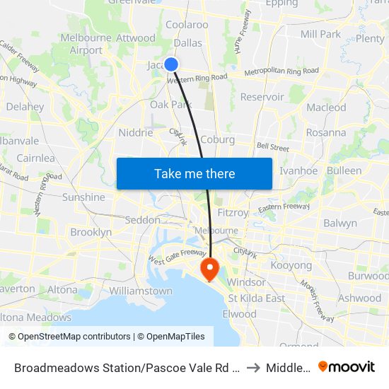 Broadmeadows Station/Pascoe Vale Rd (Broadmeadows) to Middle Park map