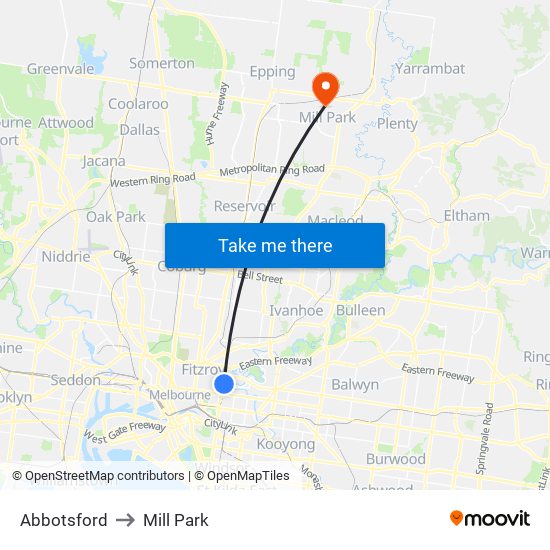 Abbotsford to Mill Park map