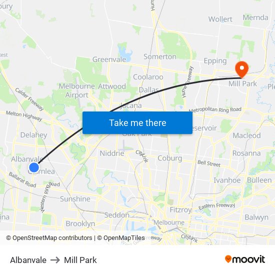 Albanvale to Mill Park map
