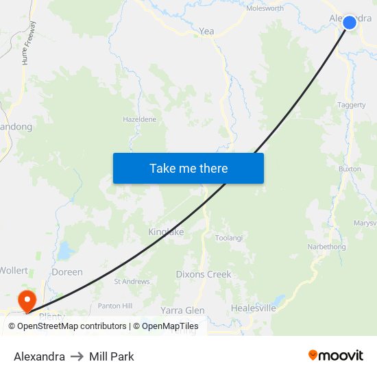 Alexandra to Mill Park map
