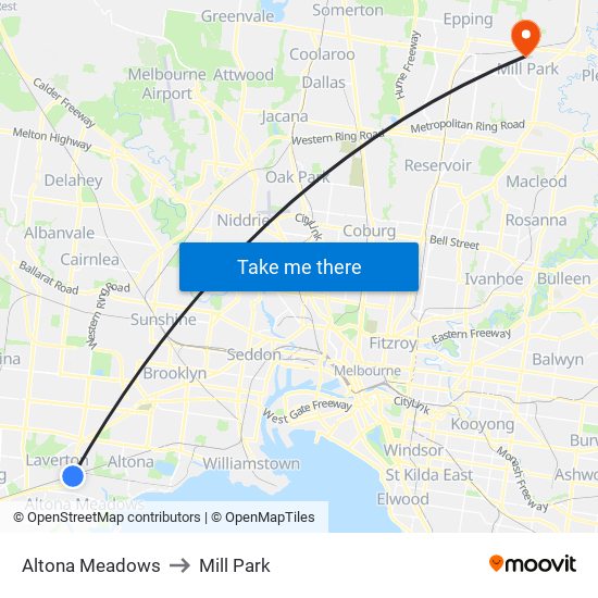 Altona Meadows to Mill Park map