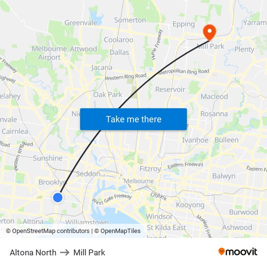 Altona North to Mill Park map