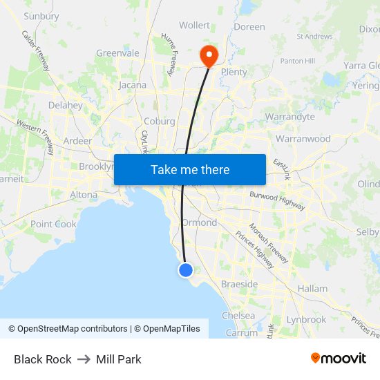 Black Rock to Mill Park map