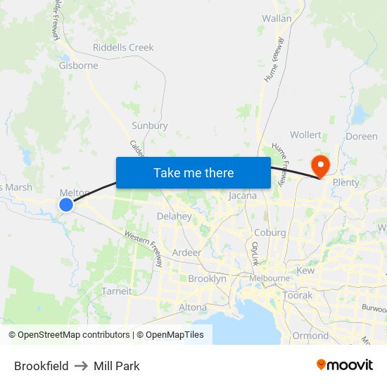 Brookfield to Mill Park map