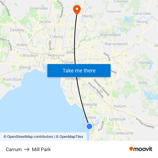 Carrum to Mill Park map